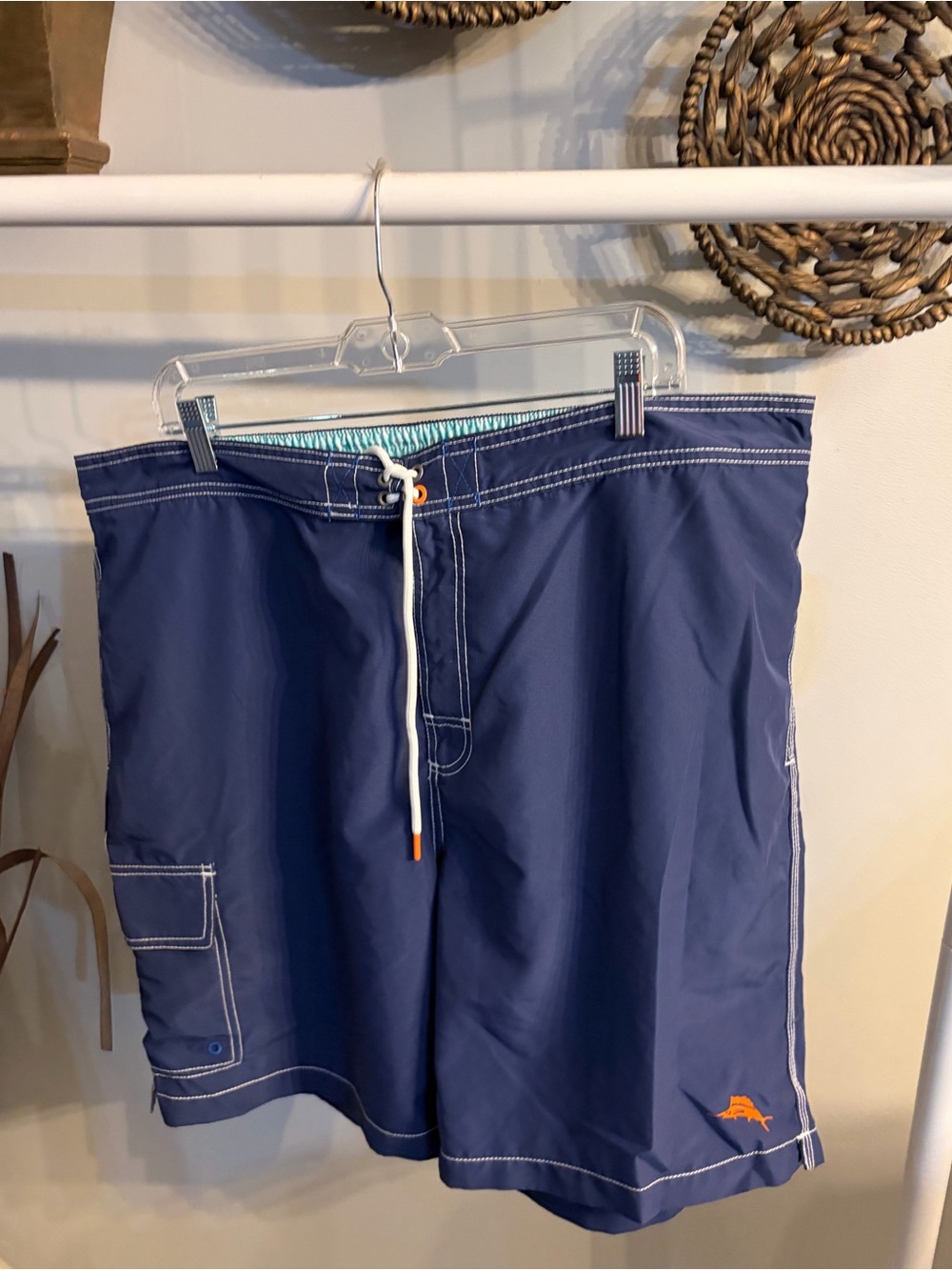 Men's Navy Blue Swim Trunks with Contrast Stitching size large